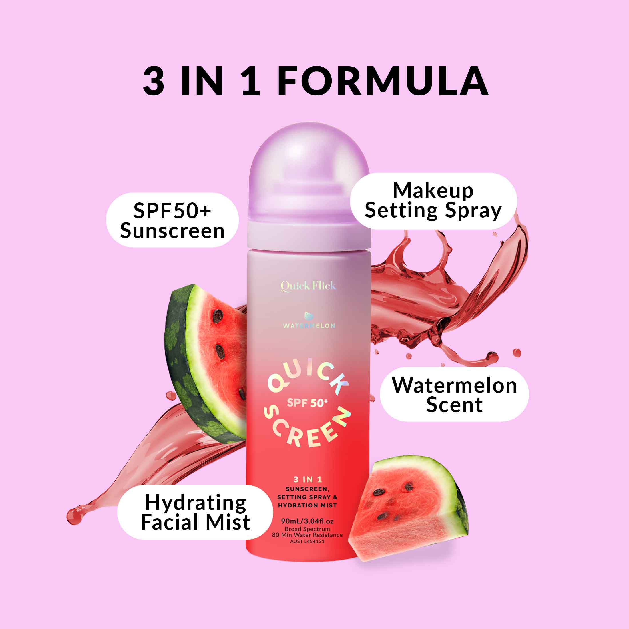 SPF50+ 3 in 1 Sunscreen, Setting Spray & Hydration Mist