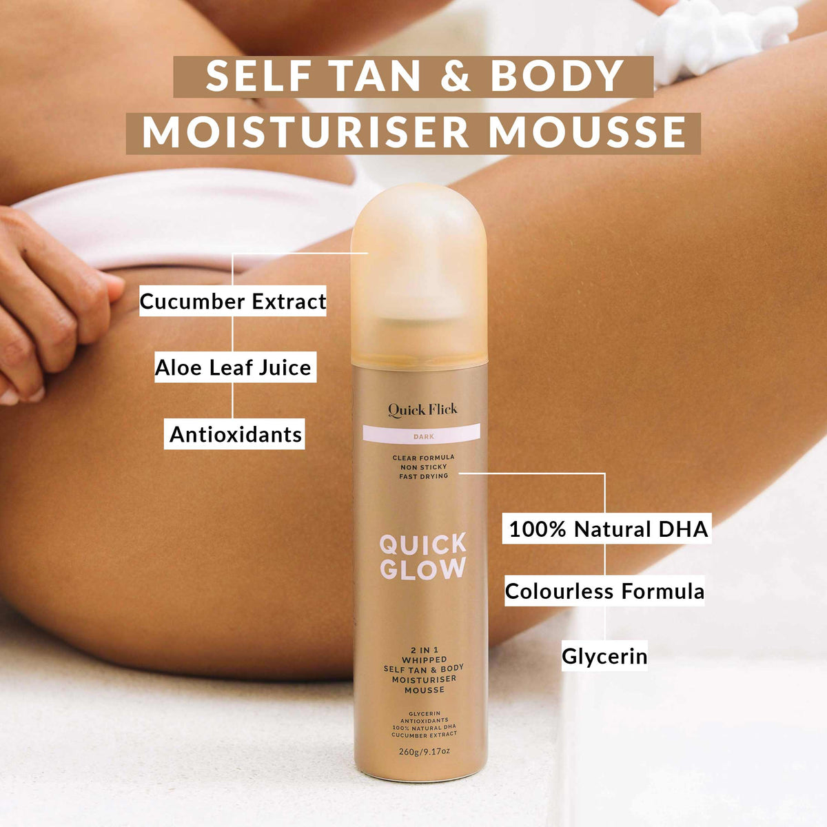 Dark Whipped Tan & Body Moisturiser Mousse – Quick Flick