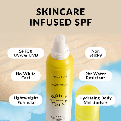 Quick Screen SPF 50 2 in 1 Whipped Sunscreen & Body Moisturiser Mousse ...